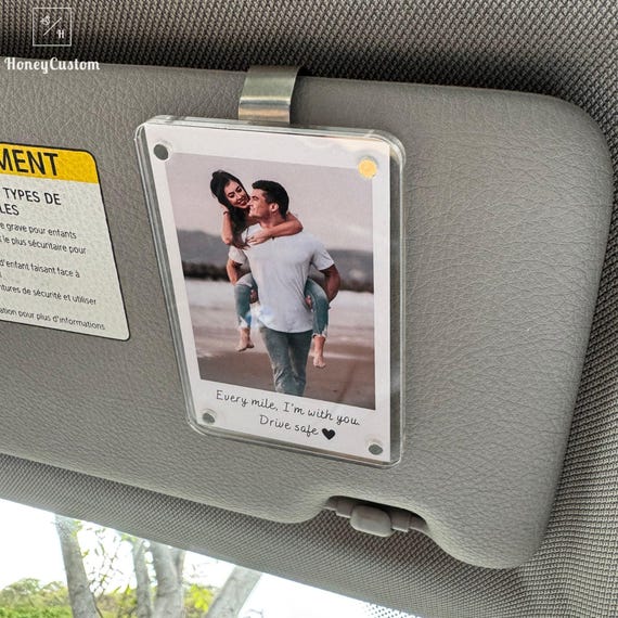 Personalized Long Distance Gift for Him or Her – Custom Photo Car Visor Clip, Drive Safe Gift, Anniversary Gift for Boyfriend, Couple Gift