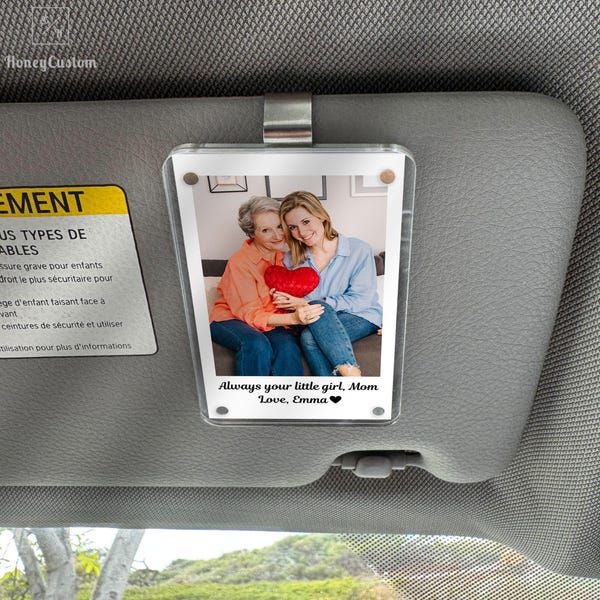 Regalo para mamá: clip de visera de coche personalizado, recuerdo fotográfico personalizado, regalo sentimental para el Día de la Madre de hija e hijo, accesorio único para coche.