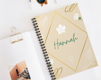Personalized Notebook, Custom Name Floral Spiral Notebook, Travelers Notebook, Personalized Gifts for Women, Custom Gift for Her, 8"x6"