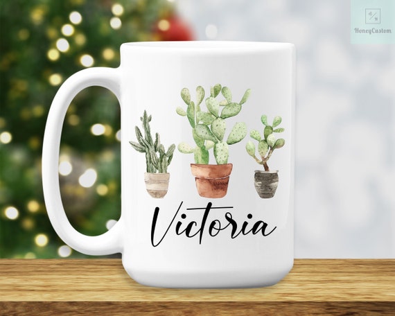 Cactus Coffee Mug, Cute Cactus Cup, Plant Coffee Mug, Cactus Lover Gift - Flower Mug, Custom Cactus Gifts for Women, Personalized Gifts