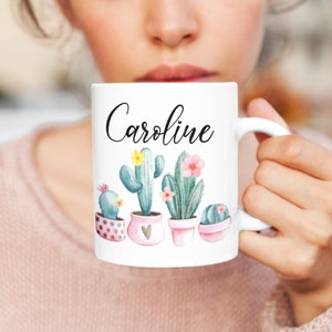 Cactus Mug, Custom Cactus Coffee Mug - Cute Cactus Cup - Plant Coffee Mug - Cactus Lover Gift - Flower Mug - Personalized Gifts for Women image 3