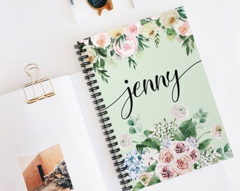 Personalized Flower Notebook, Custom Name Floral Spiral Notebook, Travelers Notebook, Personalized Gifts for Women, Gift for Her, 8"x6"
