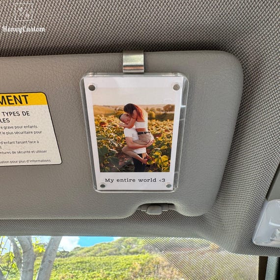 Personalized Gift for Him Anniversary - Custom Photo Car Visor Clip, Romantic Drive Safe Gift, Unique Couples Keepsake, Car Photo Frame