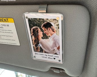 Anniversary Gift for Him - Personalized Photo Car Visor Clip, Custom Drive Safe Gift, Husband Gift, Boyfriend Gift, Couples Car Photo Frame
