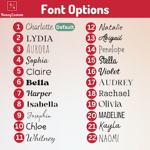 a list of various names and their corresponding font options.