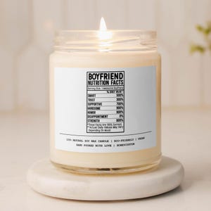 Boyfriend Gift Candle, Boyfriend Nutrition Facts Candle, Funny Soy Candle for Boyfriend, Anniversary Gift, Gift for Him, Romantic Gift