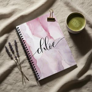Spiral Notebook, Personalized Name Journal - Lined Pages, Interior Pocket, 8"×6", Minimalist Aesthetic Stationery