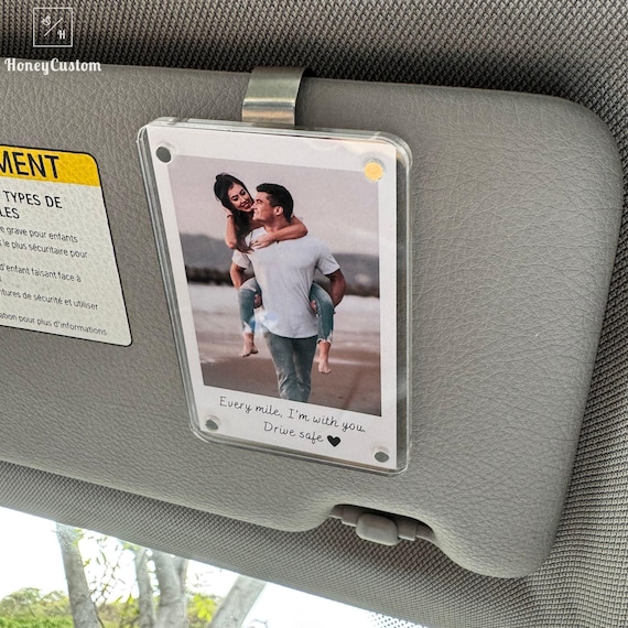 Personalized Long Distance Gift for Him or Her – Custom Photo Car Visor Clip, Drive Safe Gift, Anniversary Gift for Boyfriend, Couple Gift