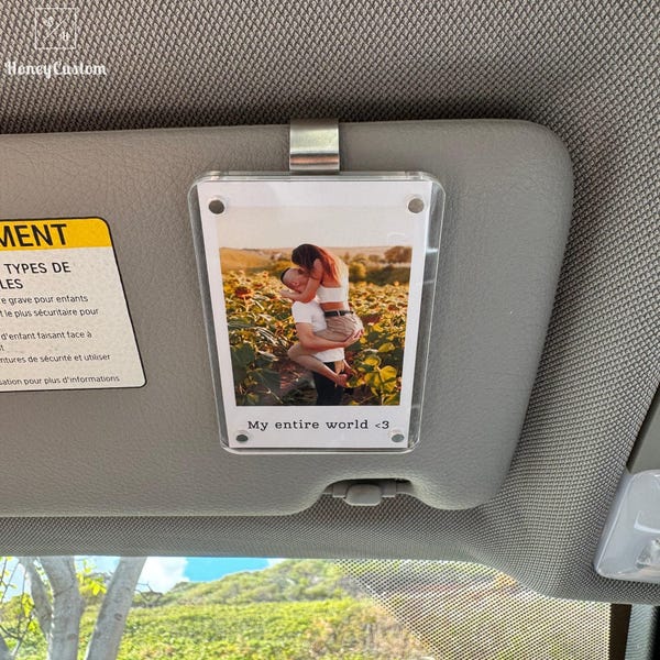 Personalized Gift for Him Anniversary - Custom Photo Car Visor Clip, Romantic Drive Safe Gift, Unique Couples Keepsake, Car Photo Frame