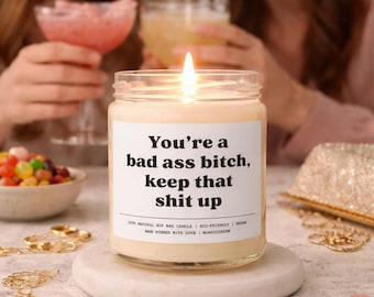 Badass Bitch Candle - Funny Gift for Best Friend, Motivational Gift for Her, Swearing Candle for Women, Natural Soy Wax Eco-Friendly