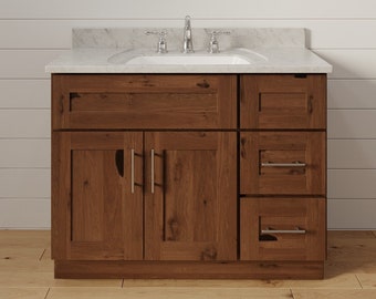 Rustic Brown Bathroom Vanity 36 inches w/ Drawers on Right, Shaker Cabinet, Bathroom Cabinet, Solid Wood Vanity, Single Sink Vanity