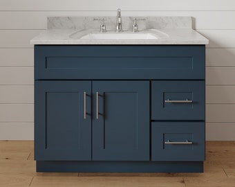 36 Inch Navy Blue Shaker Bathroom Vanity, Double Door Bathroom Cabinet, Vanity With Drawers, Sink Base, Storage Optimization, Bath Washstand