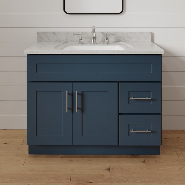 36 Inch Navy Blue Shaker Bathroom Vanity, Double Door Bathroom Cabinet, Vanity With Drawers, Sink Base, Storage Optimization, Bath Washstand