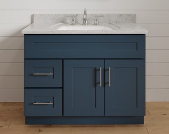 Bathroom Vanity 36 Inch, Navy Blue Shaker Vanity, Single Sink Base Cabinet, Vanity With Drawers - 36 in. Wide x 34.5 in. High  x 21 in. Deep