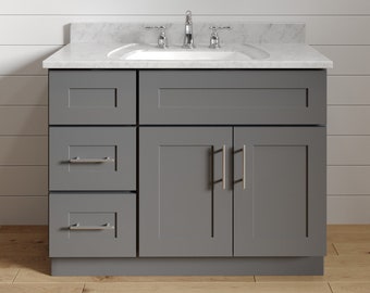 36 Inch Grey Shaker Single Sink Bathroom Vanity with Drawers on the Left, Bathroom Furniture - 36" W x 34.5" H x 21" D