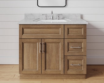 36 Inch Bathroom Vanity for Single Sink with Drawers on the Right, Brown Toffee Stained Wood Traditional Comtemporary Bath Cabinet Furniture