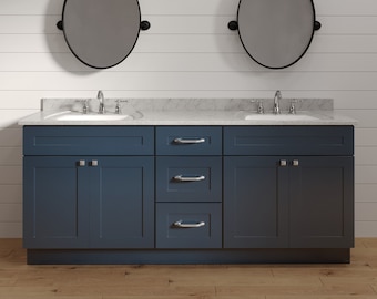 60" Navy Blue Shaker Bathroom Vanity, Double Sink Vanity, Solid Wood Cabinet, Bathroom Furniture - 60in. Wide x 34.5in. High  x 21 in. Deep