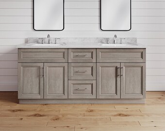 60" Grey Bathroom Vanity for Double Sink, Bathroom Furniture with Drawers, Greige Stained Traditional Comtemporary Bath Cabinet Kit