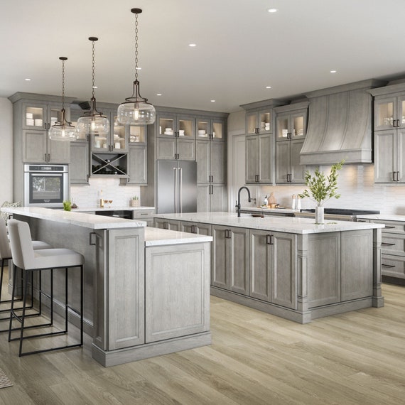 Light Beige Modern Farmhouse Kitchen - Crystal Cabinets