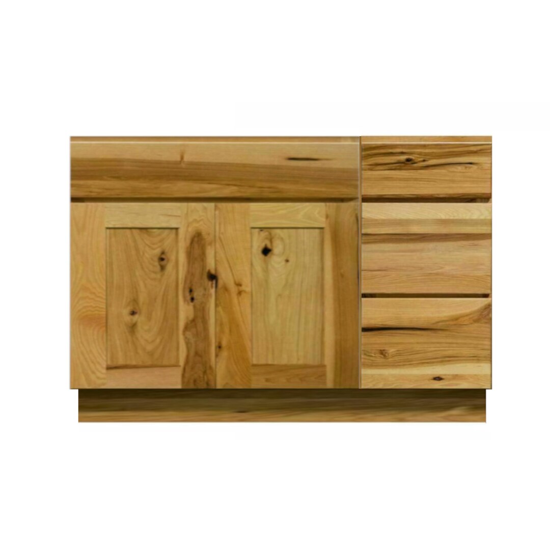 42 Hickory Bathroom Vanity W/ Drawers on the Right, Rustic Bath