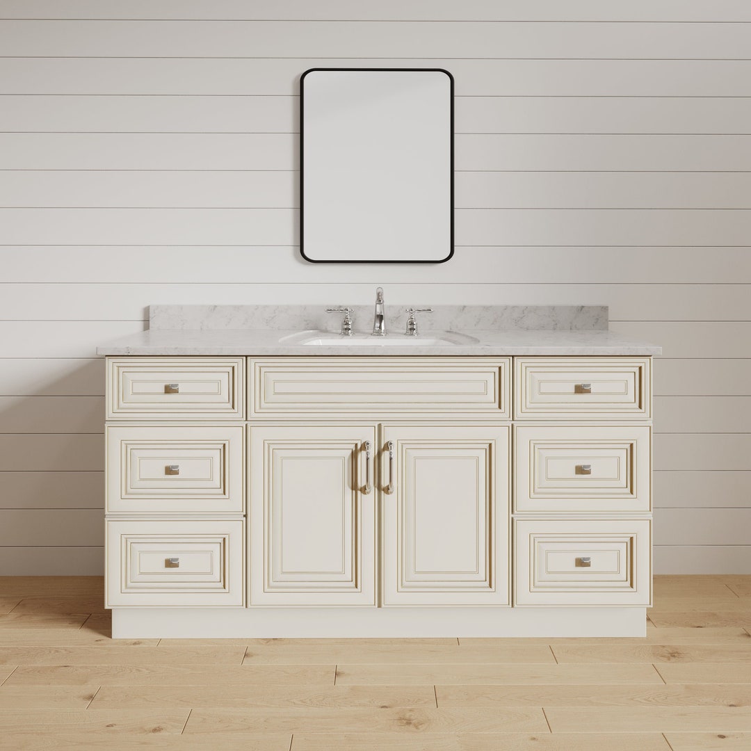 48 Inch Antique White Raised Panel Bathroom Vanity for Single Sink, Bathroom Furniture With ...