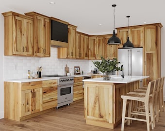 Hickory Shaker Kitchen Cabinets, Knotty Rustic Modern Farmhouse Kitchens, Solid Wood Cabinets, Country Cabinet, Free Quote