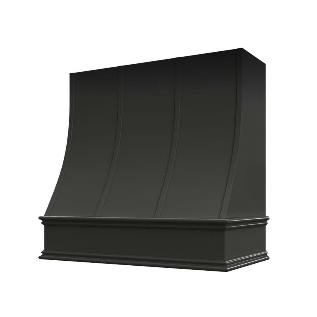 Black Wood Range Hood Cover, Kitchen Hood, Sloped Strapped Vent Hood