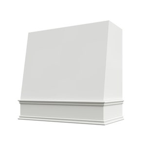 White Wood Range Hood with Decorative Moulding, Angled Front Kitchen Vent Cover, Custom Range Hood - 30" 36" 42" 48" Wide