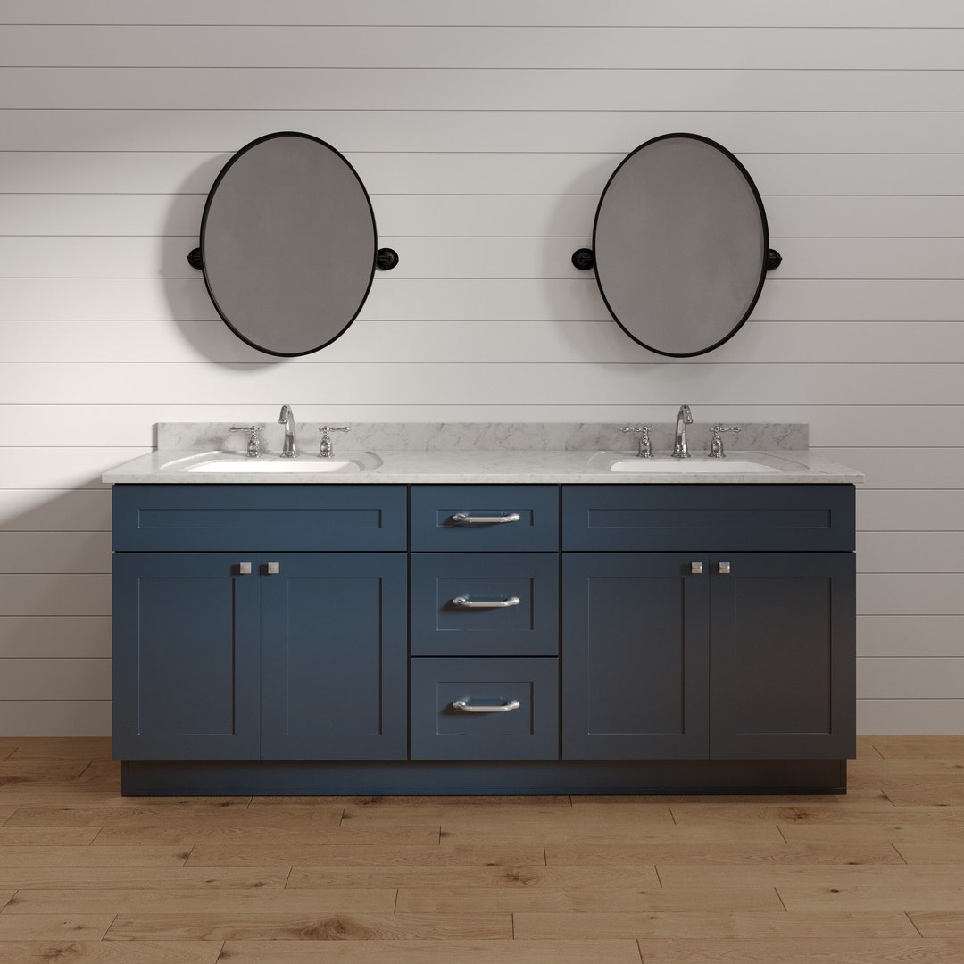 72 Inch Bathroom Vanity in Navy Blue Shaker, Double Sink, Solid Wood ...