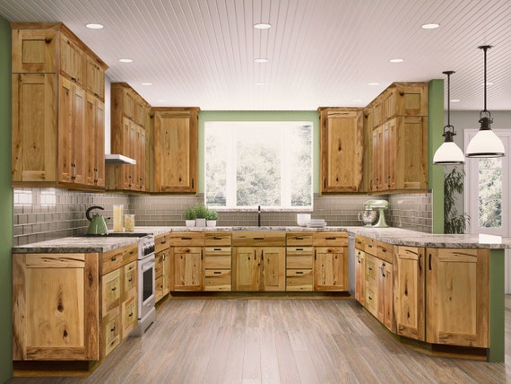 Hickory Shaker Kitchen Cabinets Knotty Rustic Modern Farmhouse Kitchens Solid Wood Cabinets Country Cabinet Free Quote Etsy