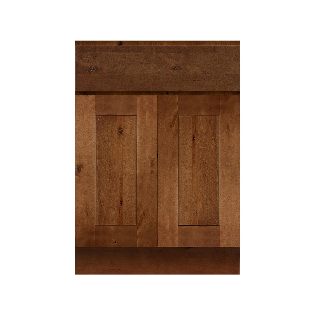 Rustic Shaker Bathroom Vanity 24 Inch W/ Slab Drawer Front, Brown