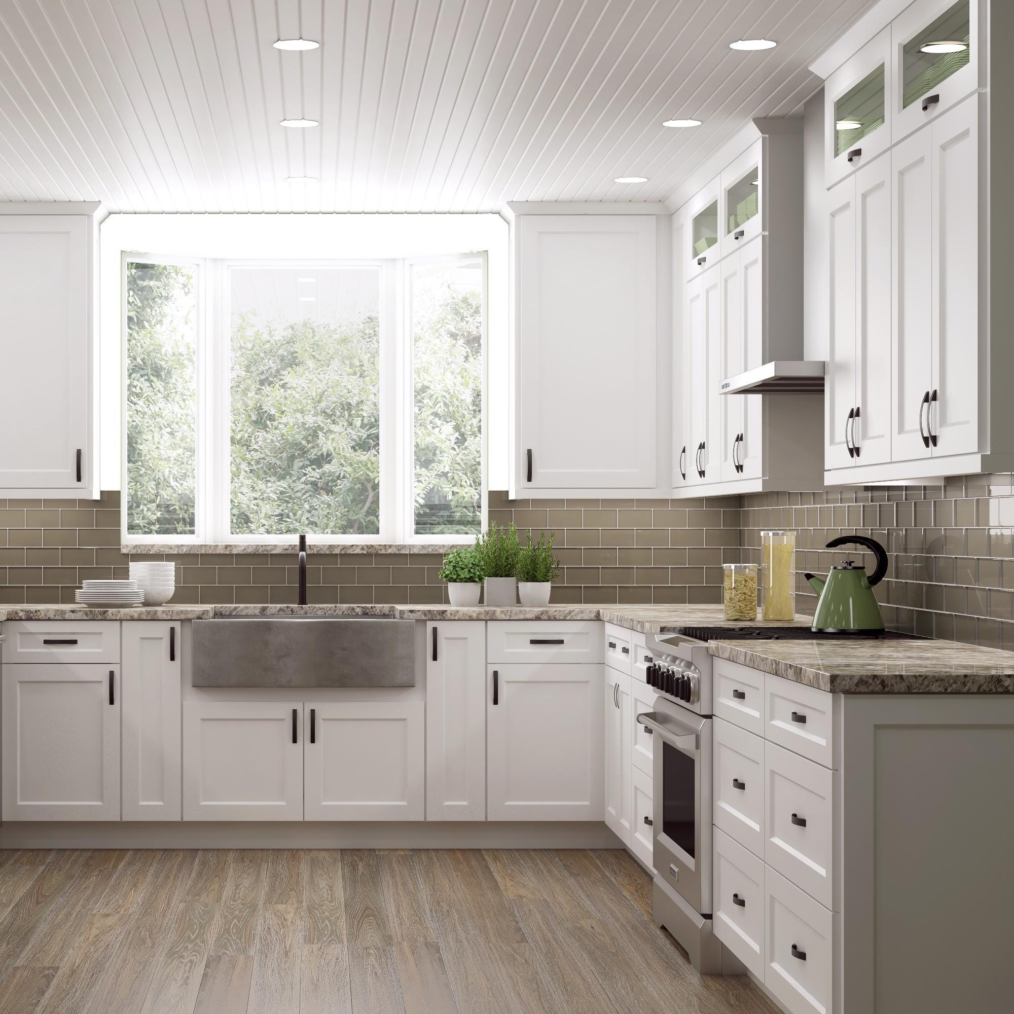 White Shaker Kitchen Cabinets, Solid Wood Cabinet with Drawers, Modern Timeless Shaker Style Design, Semi-Custom Cabinets, Free Quote