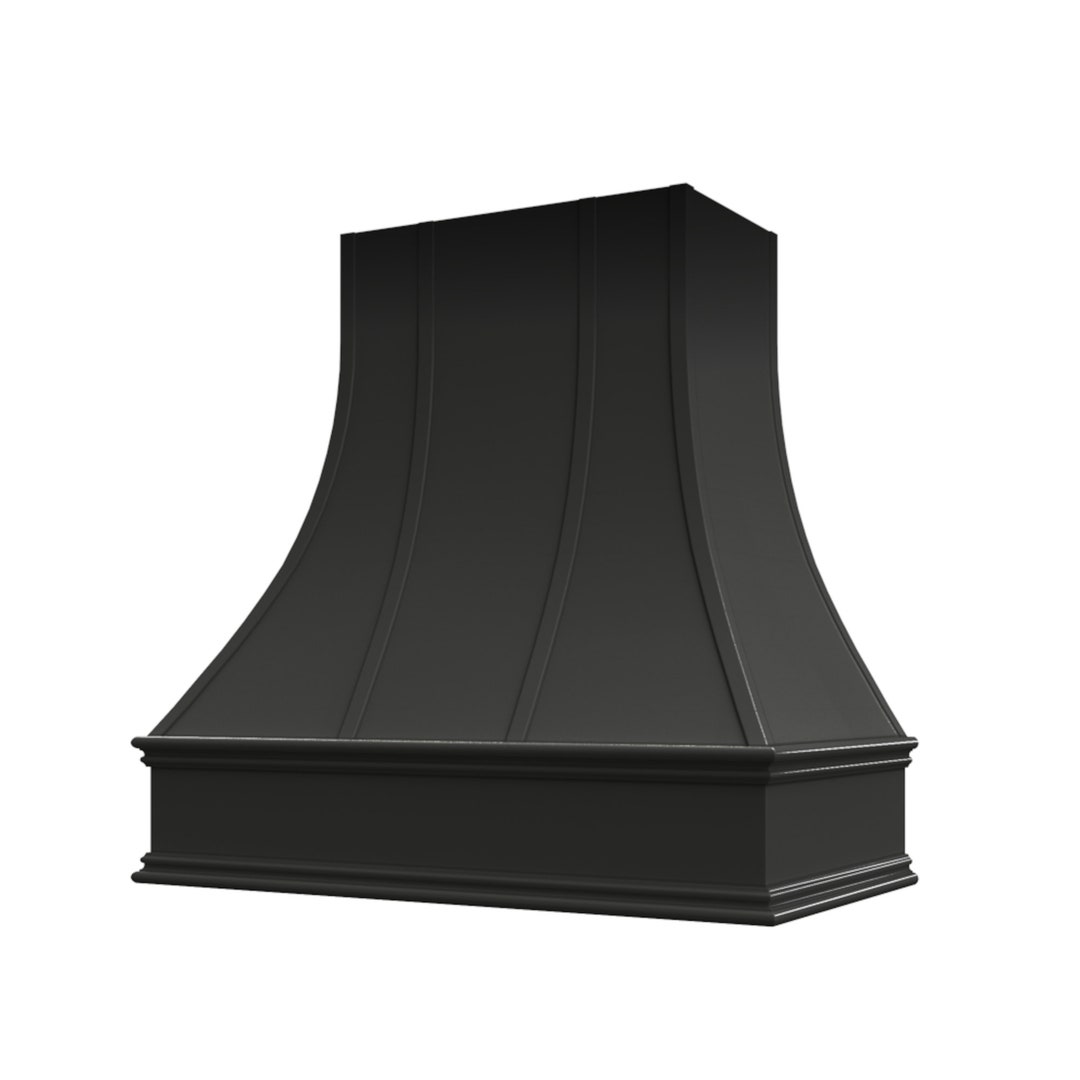 Black Range Hood, Wood Vent Hood, Kitchen Vent With Curved Strapped ...
