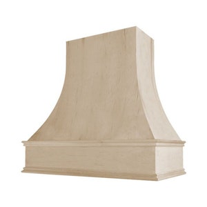 Unfinished Wood Range Hood Curved Front With Decorative Molding 30" 36" 42" 48" 54" Wide