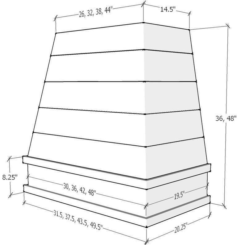 Unfinished Range Hood Wood Range Hood Tapered Shiplap Front Etsy