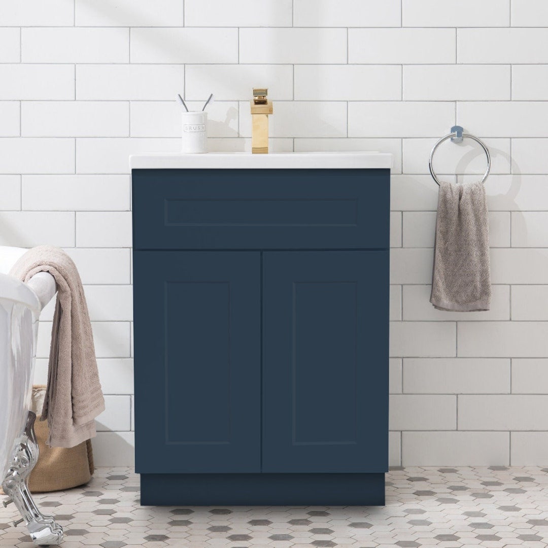 24" Bathroom Vanity for Single Sink, Navy Blue Shaker Small Bath ...