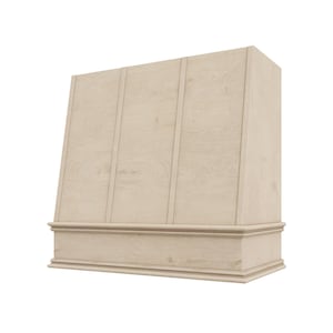 Wood Range Hood, Unfinished Range Hood, Kitchen Range Hood, Angled Strapped With Modern Block Molding - 30" 36" 42" 48" Wide
