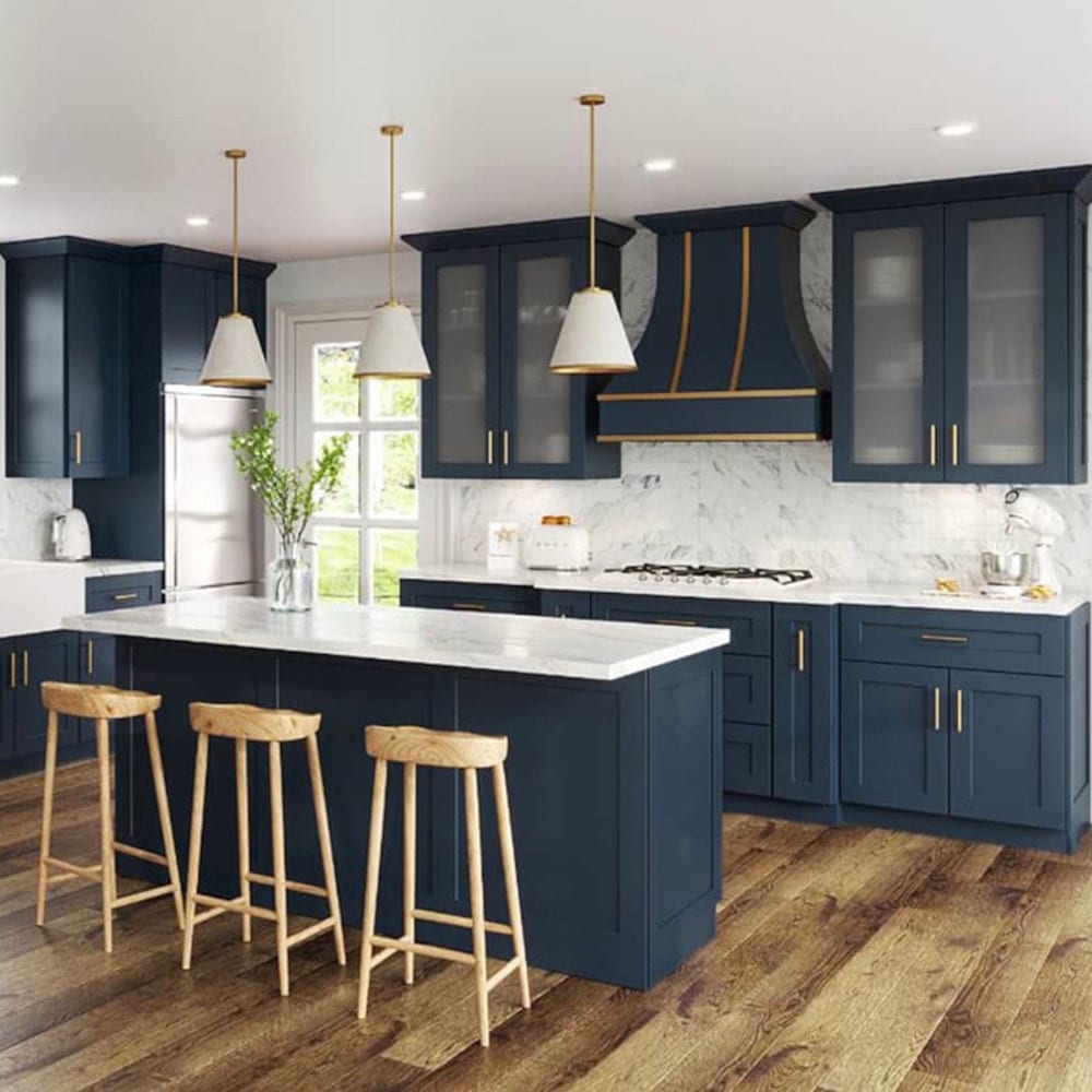 Navy Blue Shaker Kitchen Cabinets, Solid Wood Cabinet, Country