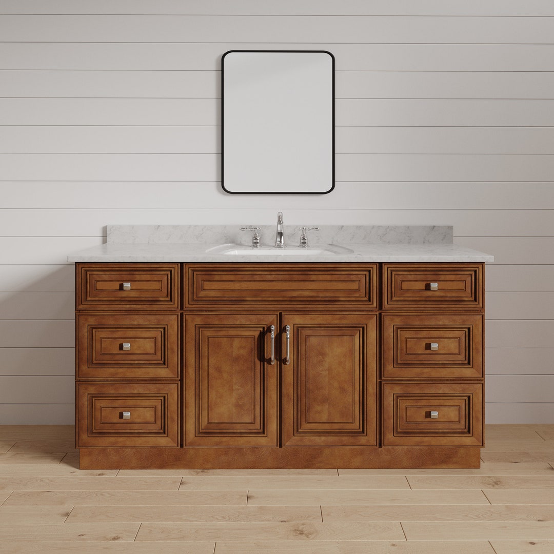 48 Inch Saddle Brown Raised Panel Bathroom Vanity for Single Sink, Bathroom Furniture With ...