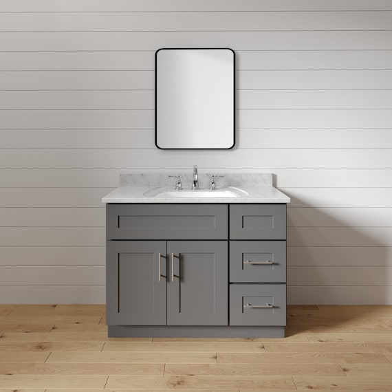 36 Inch Grey Shaker Single Sink Bathroom Vanity With Drawers on