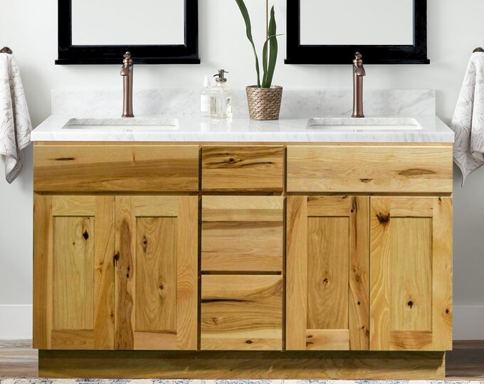 60 Hickory Bathroom Vanity Rustic Country Cabinets 60 Inch Double Sink ...