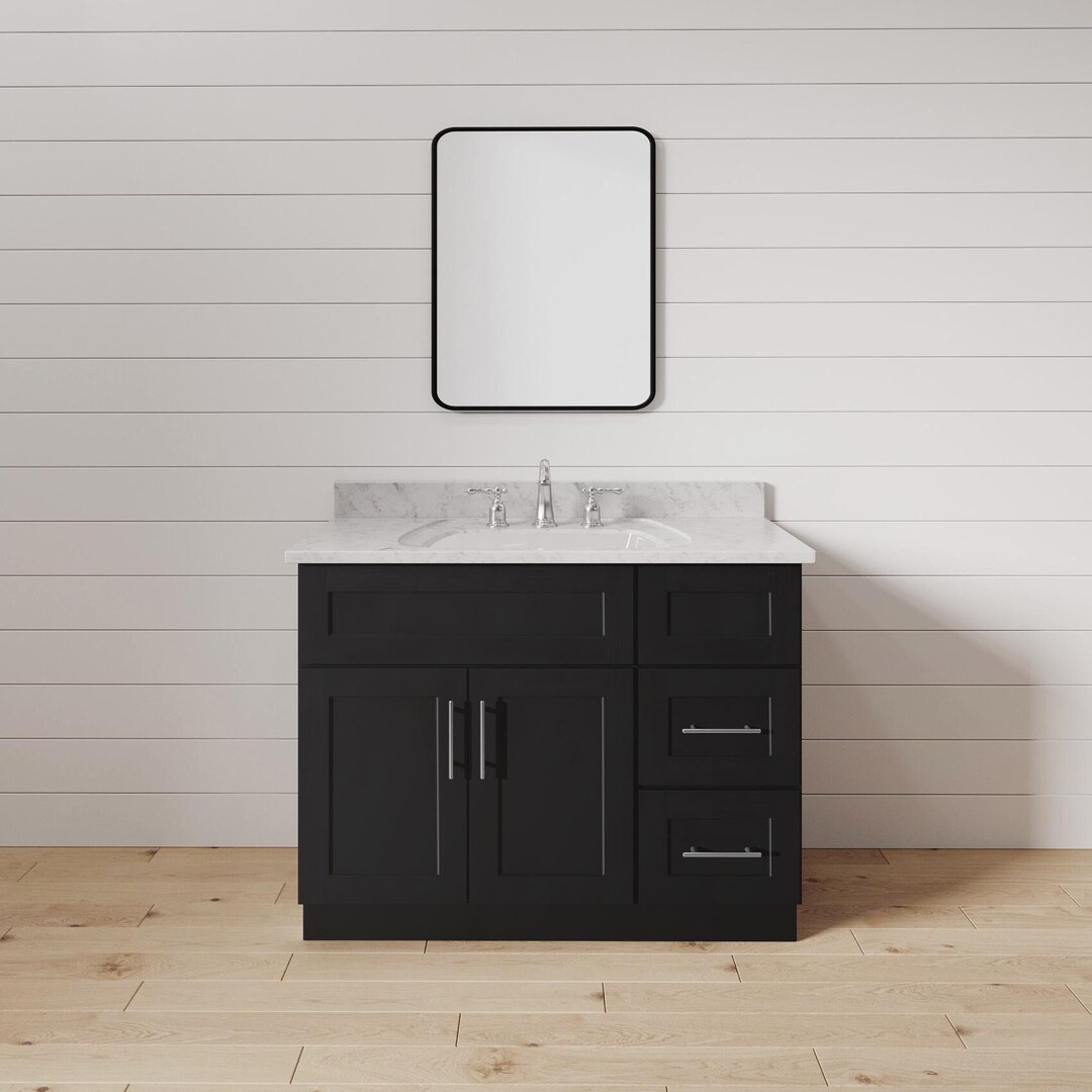 36 Inch Black Bathroom Vanity With Drawers on Right, Single Sink Black Painted Vanities - 36 in ...