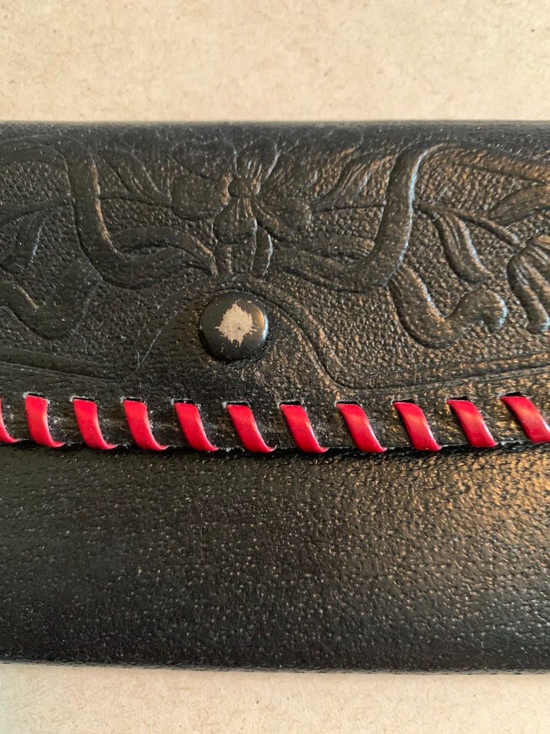 Genuine Leather Change Purse with Floral Design