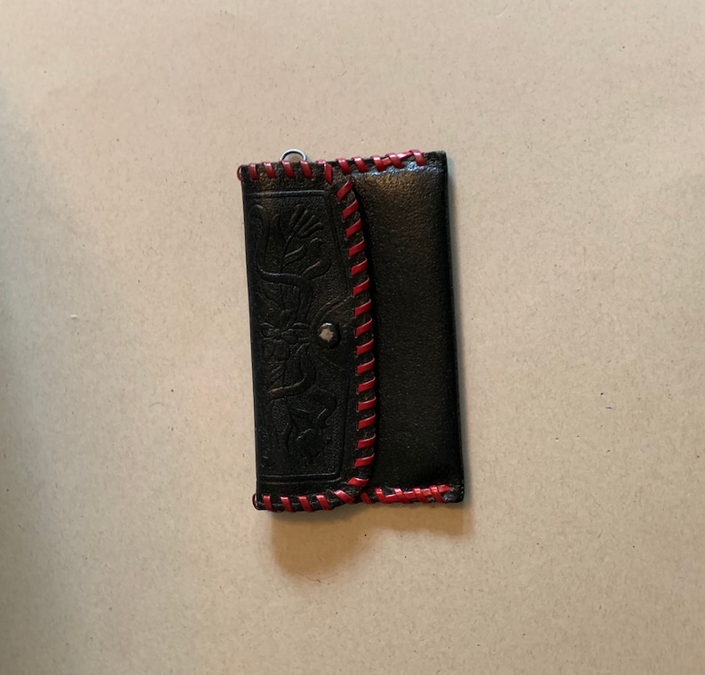 Genuine Leather Change Purse with Floral Design