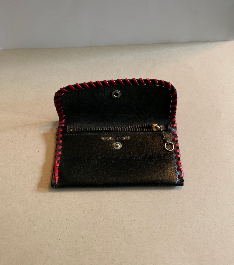 Genuine Leather Change Purse with Floral Design
