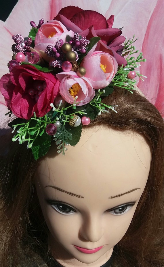 Fascinator Flowers Crown Women Gift Bridal Hair Piece Spring Etsy
