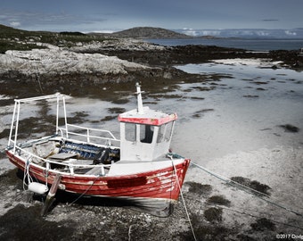 Red Boat. Isle of Barra, Outer Hebrides, Scotland.