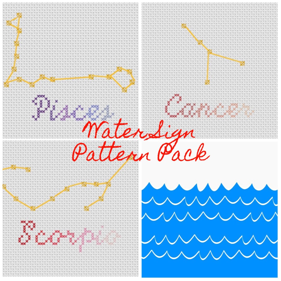 Water Sign Pattern Water Sign Pack *PATTERNS ONLY* Cross Stitch Zodiac Pisces Cancer ...
