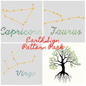 Earth Sign Pack *PATTERNS ONLY* Cross Stitch Taurus Capricorn Virgo Zodiac Astrology
