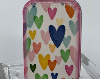 Affirmation Box with 21 Affirmation Cards, Hearts, Colorful - Choose Blue or Pink border